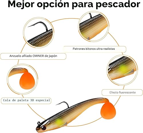 Miniatura 3 de TRUSCEND Easy Catch Pre-Rigged Soft Lures, Unique Vibrating Swim Action and Trembly Sinking Move for More Bites, Amazing Soft Swimbait for Family