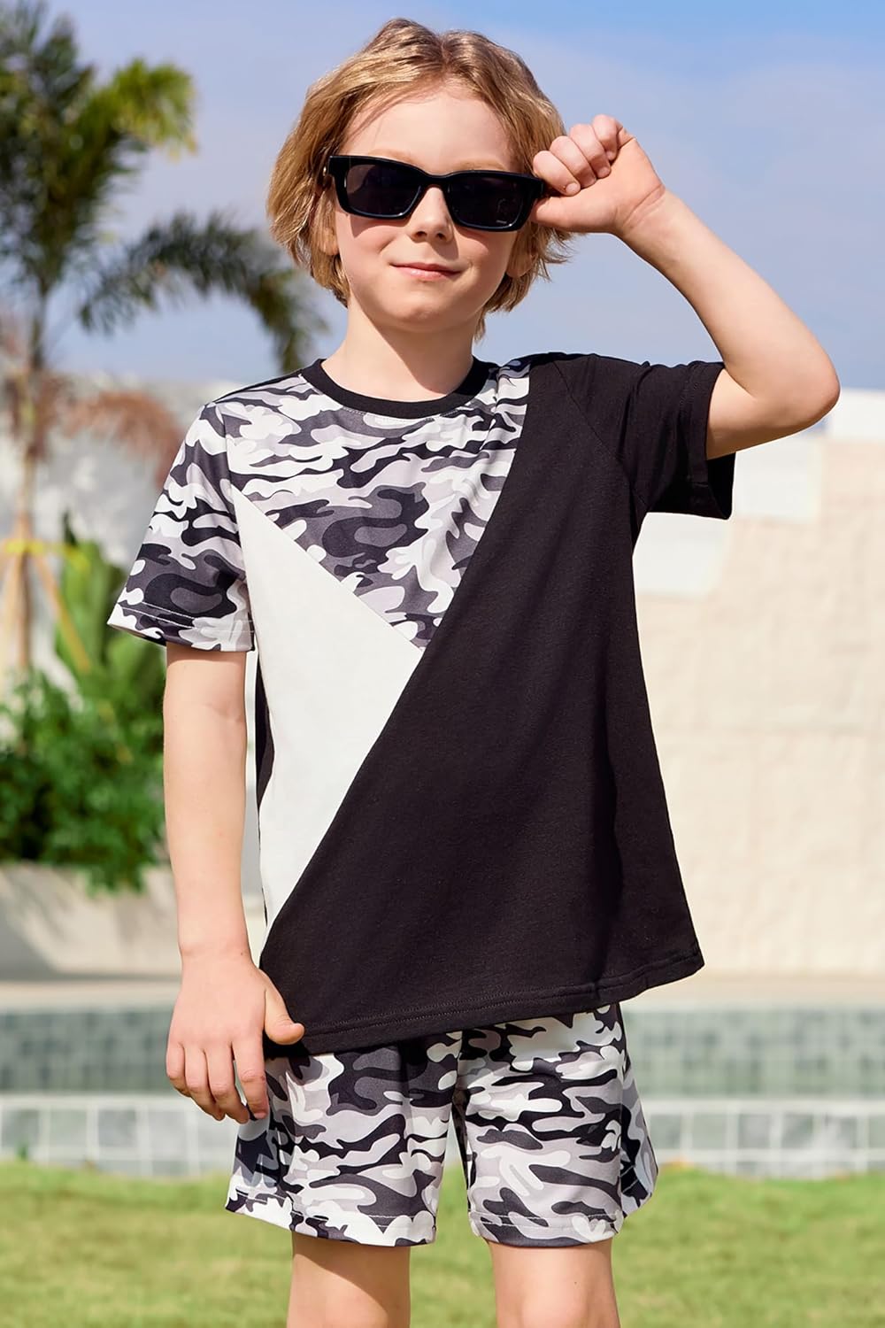 Arshiner Toddler Boy Summer Clothes Outfits Kids Colorblock Short Sleeve T-shirt Shorts Set 2-7 Years - Image 4