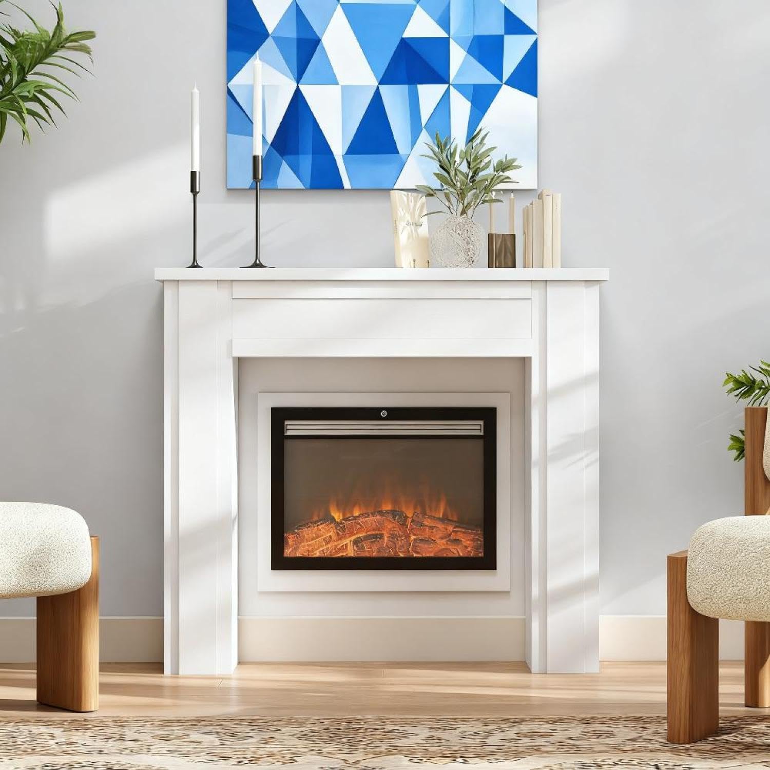 1Pcs Fireplace Mantel, Freestanding Surround with Leg for Electric Fireplaces White Clean Minimalist Design Modern Decor Great and Home
