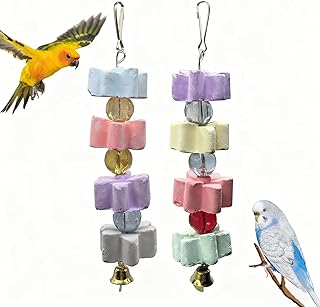 Hamiledyi 2Pieces Parrot Beak Trimmer Calcium Stone Chinchilla Grinding Teeth Lava Block Bird Beak Trim Pumice Toy Mineral Rock Chewing Toys with Bell for Conure Budgies Parakeet Hamster Rabbit