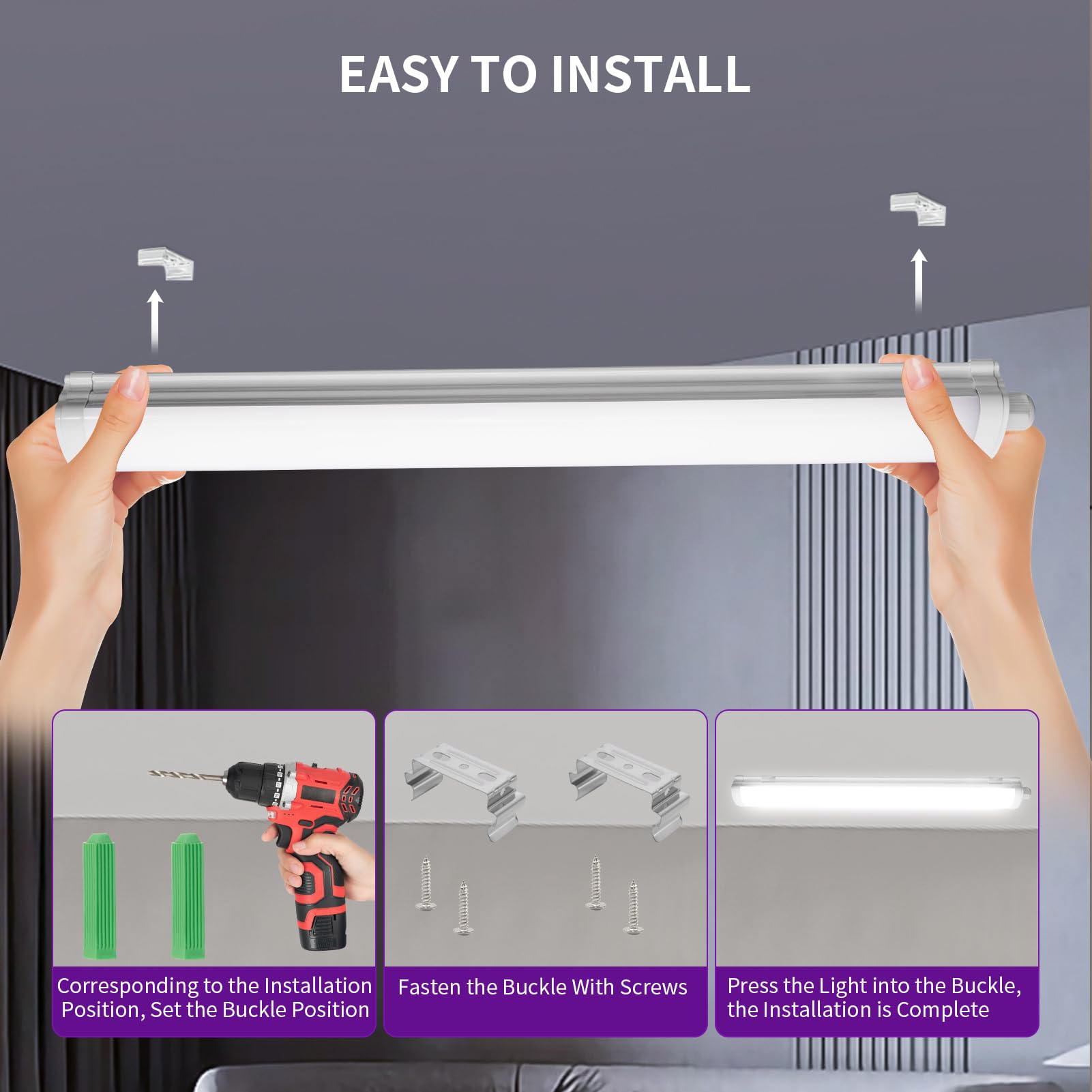 Viugreum 6 Paquets Tube Néon LED 115cm, Étanche IP65 Reglette 40W 4000LM Blanc Neutre 4500K pour Garage, Plafonnier pour Bureau Atelier Sous-sol Entrepôt Salle de Bain Cuisine