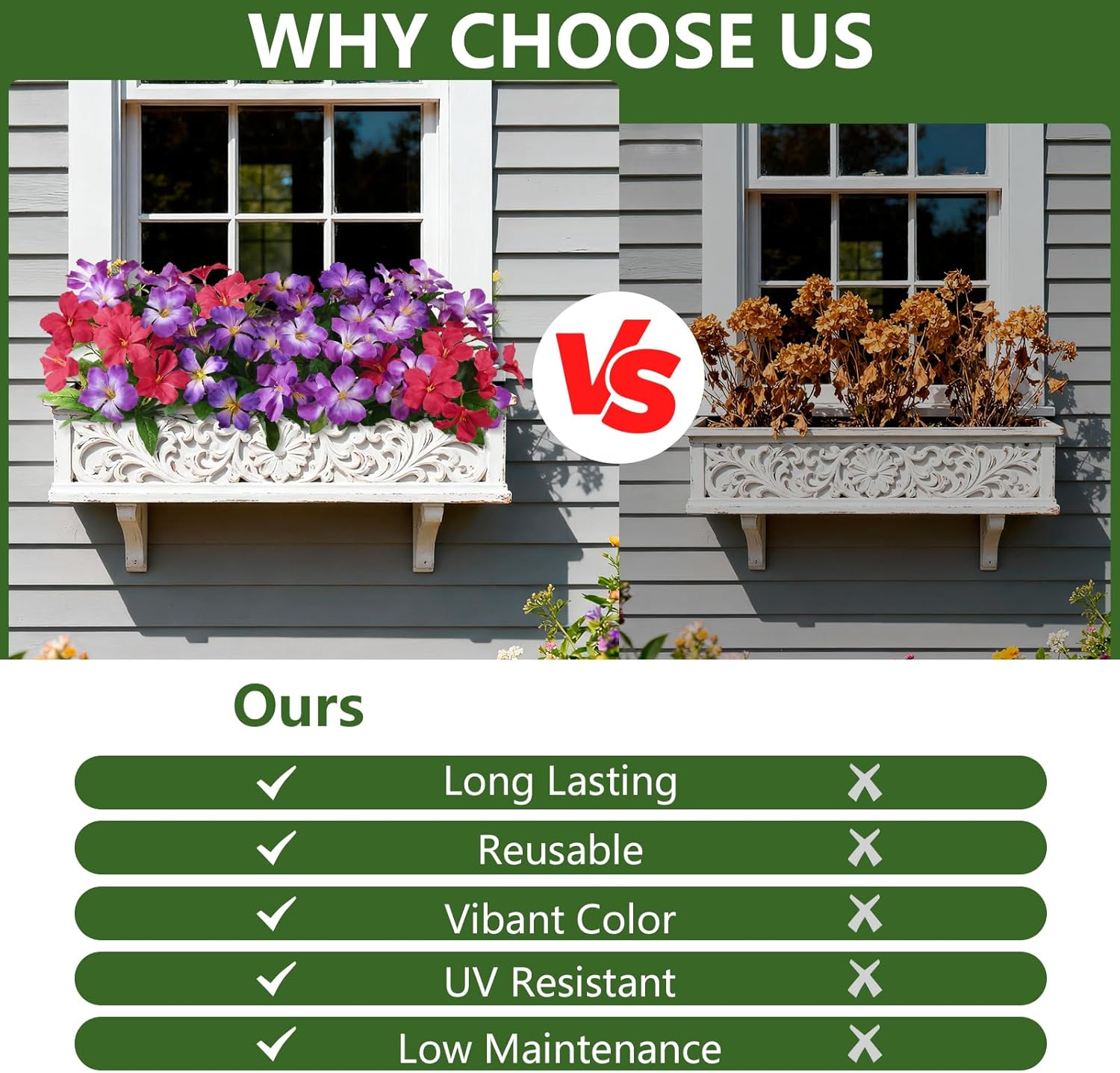 Homsunny Artificial Flowers for Outdoor, 6PCS Fake Silk Flowers UV Resistant, Realistic Faux Plants Flowers for Front Door Porch Planter Patio Yard Garden Spring Decor - Image 3