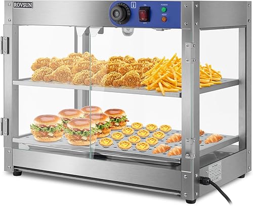 Miniatura 11 de ROVSUN Calentador de alimentos comercial de 3 niveles, calentador de pizza de 15 pulgadas, pantalla de calentador de alimentos con iluminación LED