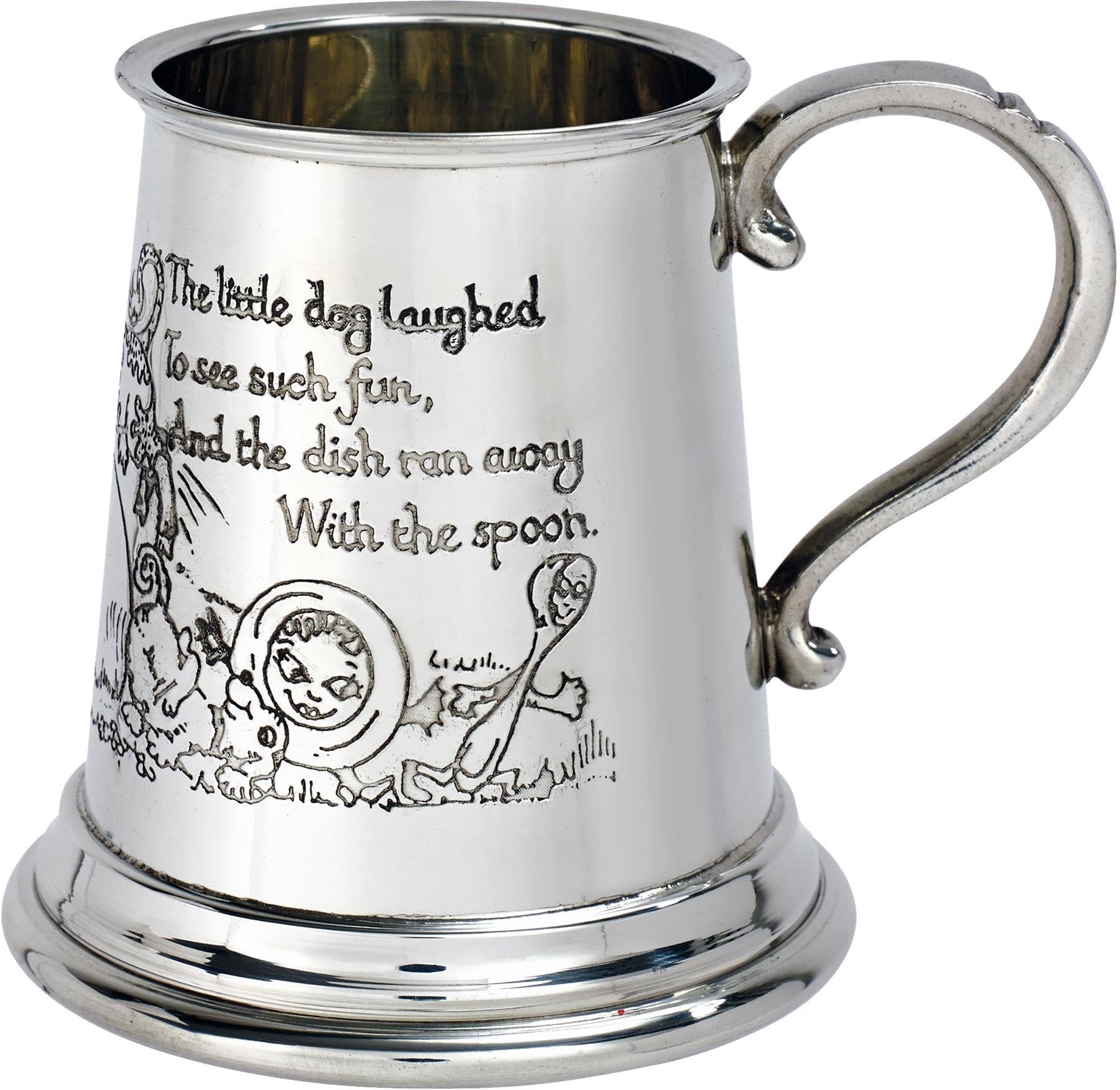 Taza de estaño de cuarto de pinta I LUV LTD con asa de voluta grabada para bautizo