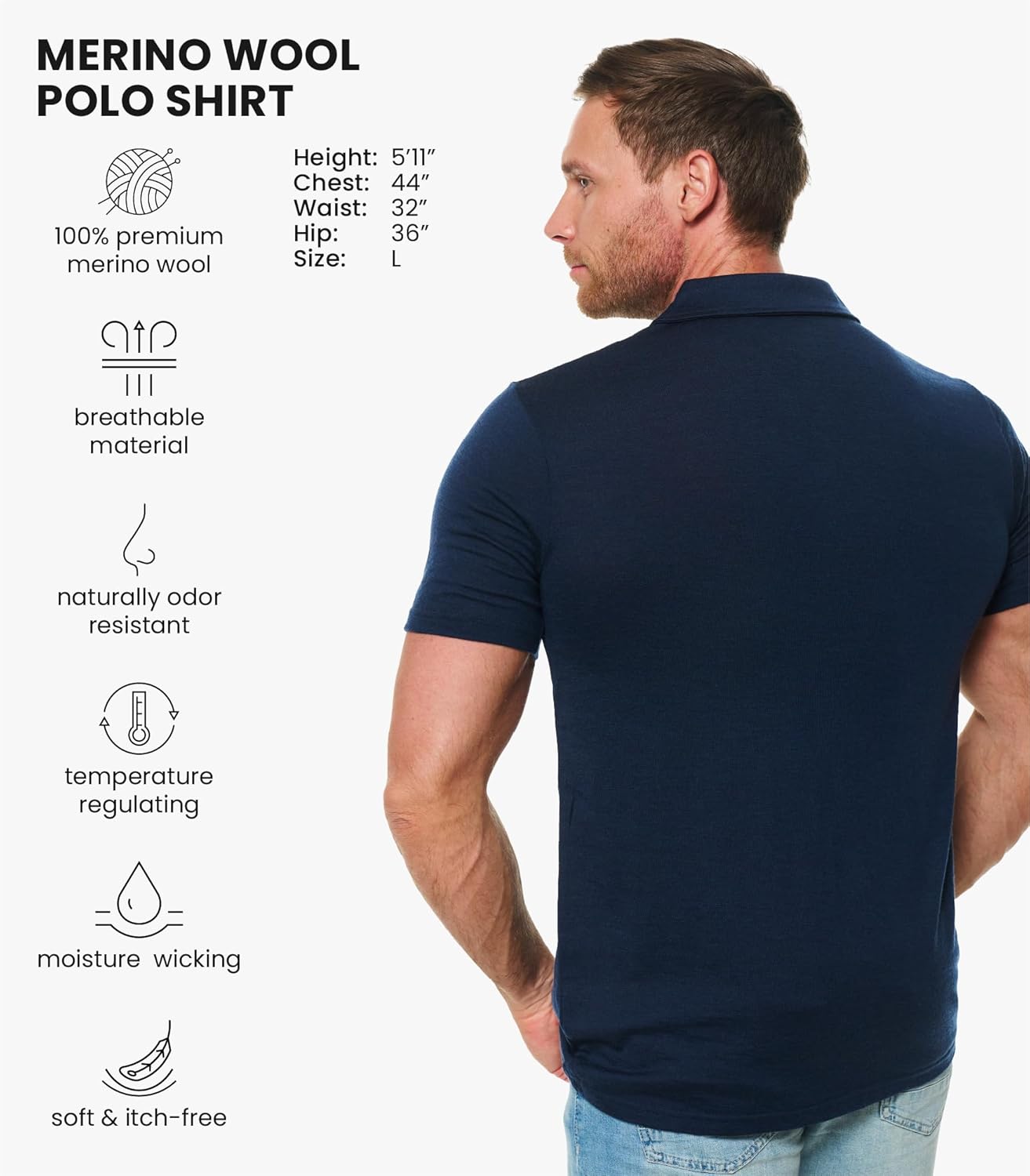Merino Wool Polo Shirt Men - Anti-Odor 100% Merino Wool Shirts for Men Short Sleeve and Long Sleeve Breathable Polo