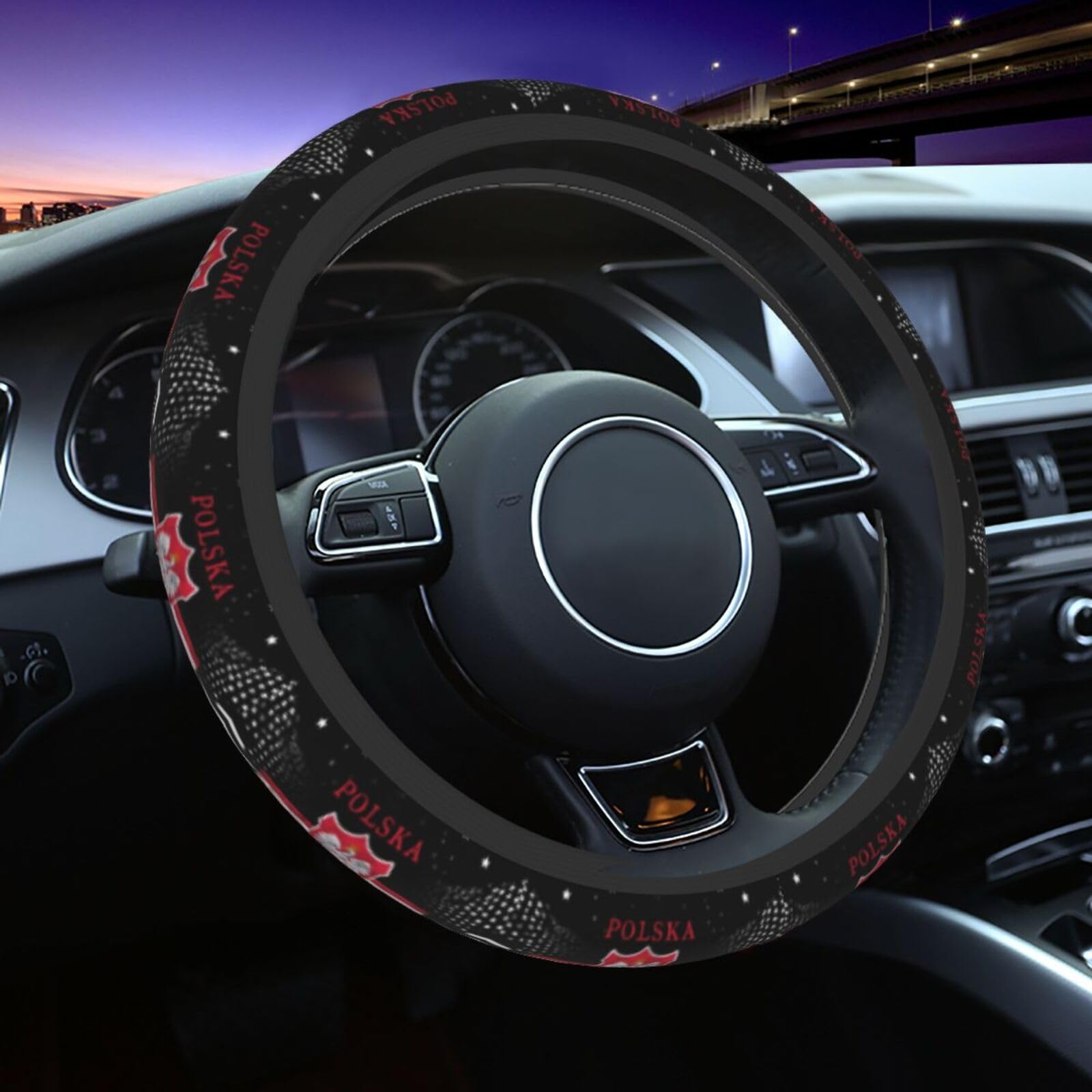 SwpWab Polska Poland Flag Polish Eagle Auto Stretch Steering Wheel Cover Skidproof Available for Most Trucks, Suvs, Cars, 14.5-15.5 Inch
