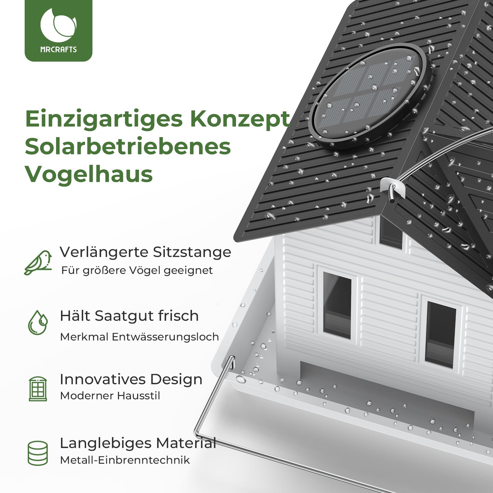 MrCrafts Solar-Vogelfutterspender – Hängendes Vogelhaus aus Metall mit Solarlicht, Gartendekoration, Einzigartige Geschenke, Bird House, Bird Feeder