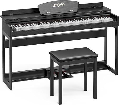 UMOMO U-740 - Teclado de piano digital de 88 teclas, piano eléctrico de tamaño completo con soporte de metal para piano, conector para auriculares,