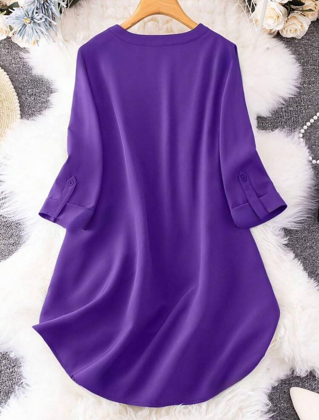 Gufrina Dresses For Women||Viscose Rayon Solid Button Front Shirt Dress For Women || Roll Tab Sleeve & Collared Neck Flared Dress ||Front Open Button|| Office || Short Dresses For Women.(Purple Xxl)