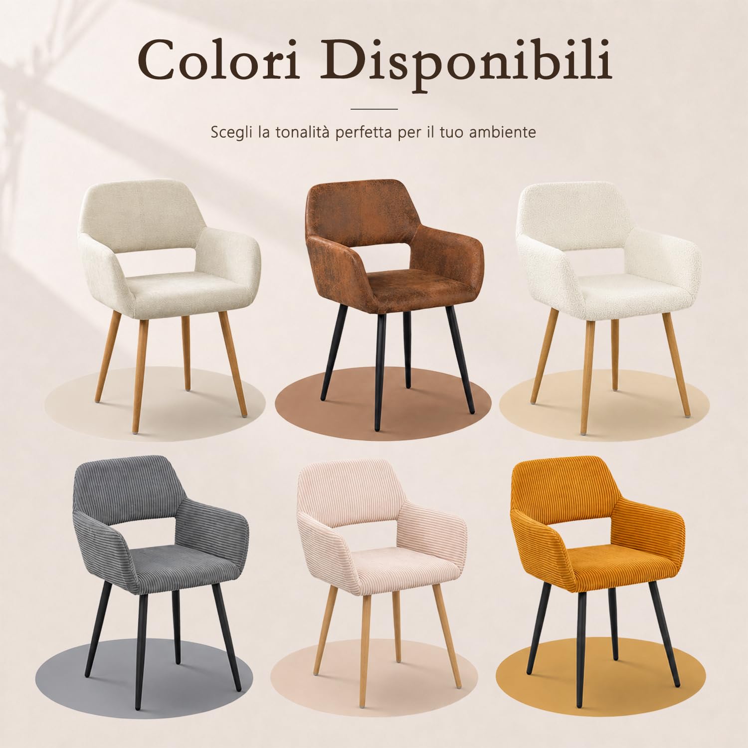 MEUBLE COSY Set di 2 Sedie da Pranzo Poltrona Imbottito con Schienale Braccioli in Tessuto Sherpa Gambe in metallo per Cucina Sala Soggiorno