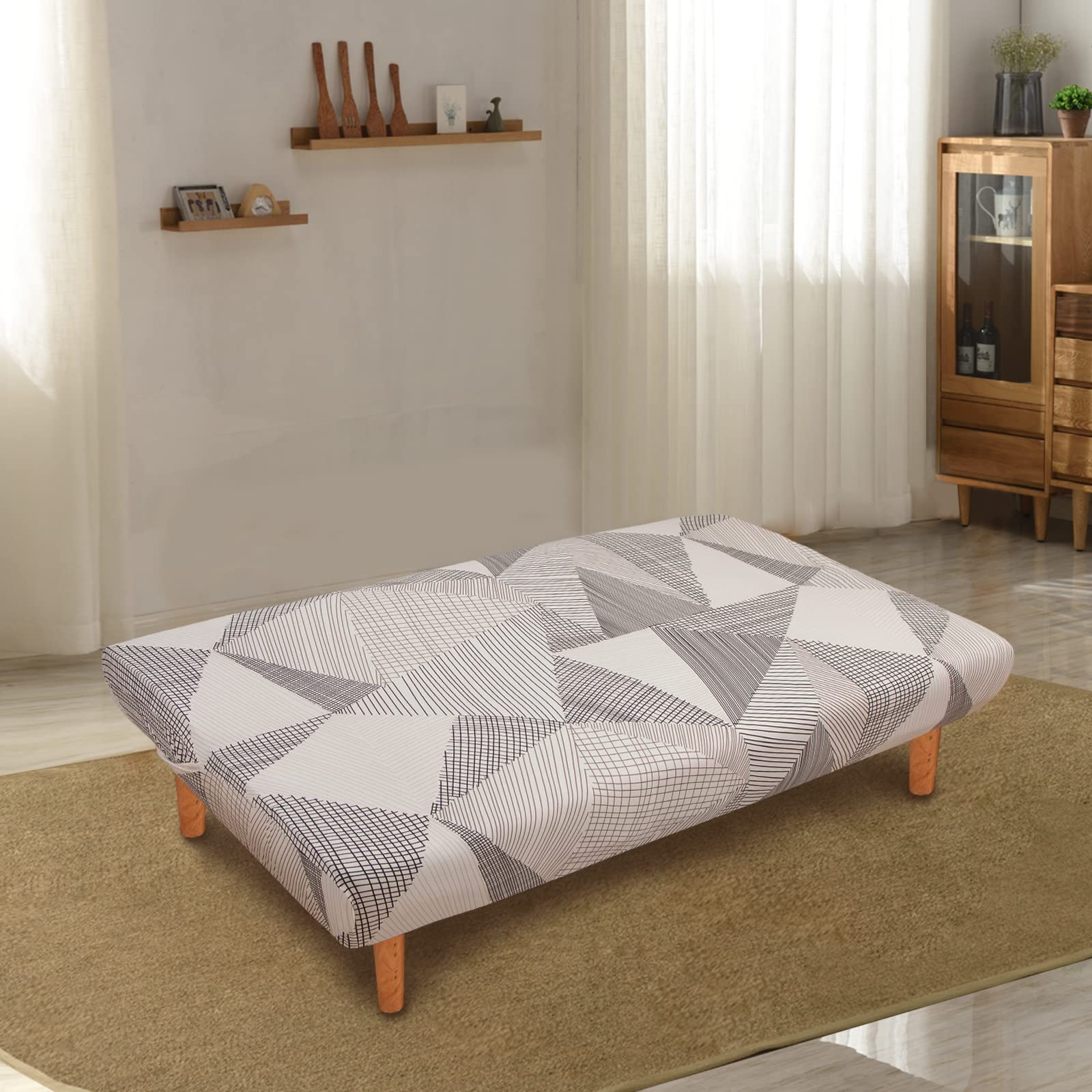 Lydevo Copridivano 3 Posti Senza Braccioli Elasticizzato Universale, Copridivano Letto Pieghevole Clic Clac Lavabile Rimovibile Estraibile, Fodera per Divano Futon per Soggiorno Casa,Linea Bianca