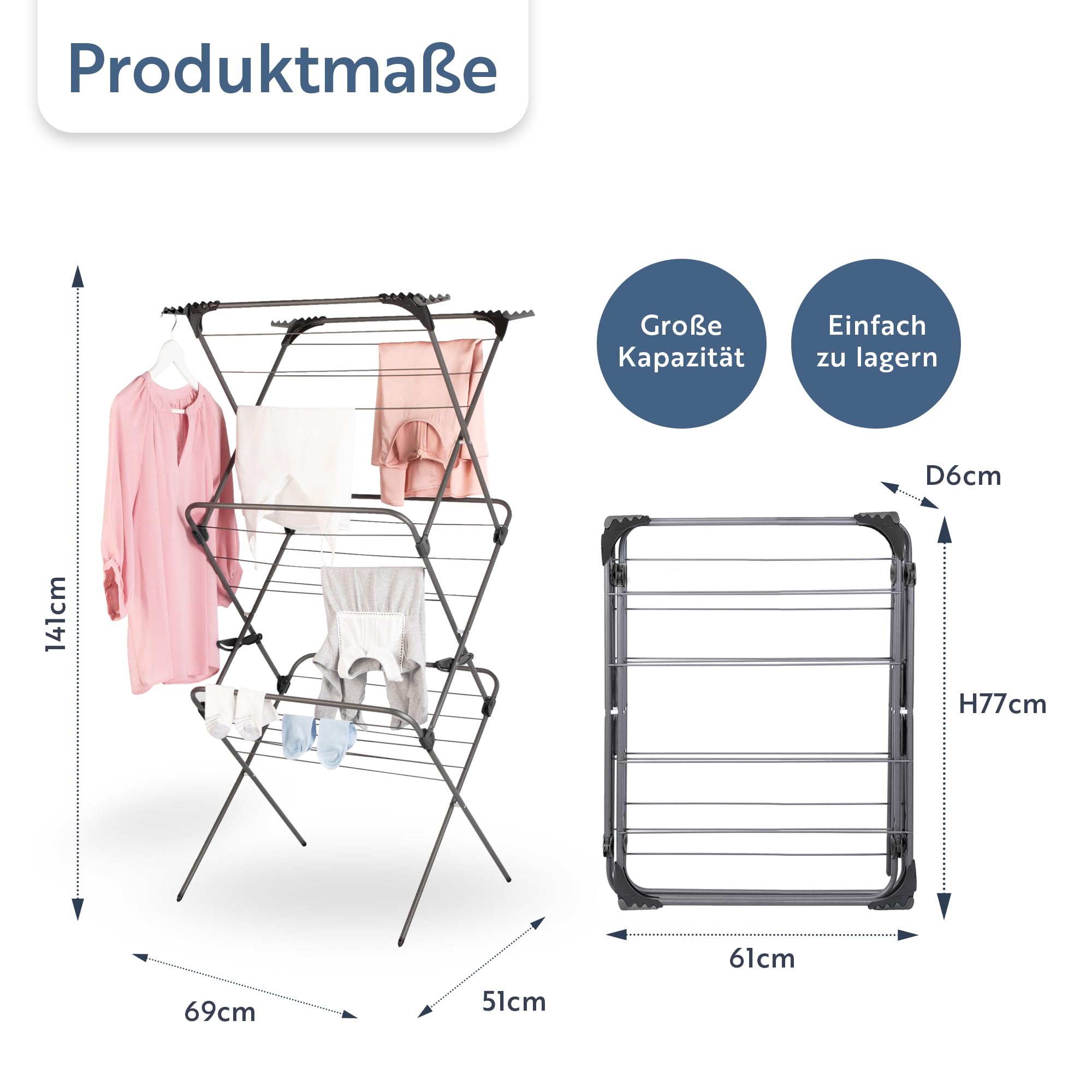 Minky Premium Sure Grip 3-stufiger Wäscheständer, Innen- und Außenbereich, rutschfeste Stangen, klappbar, inklusive 4 Eckhaken