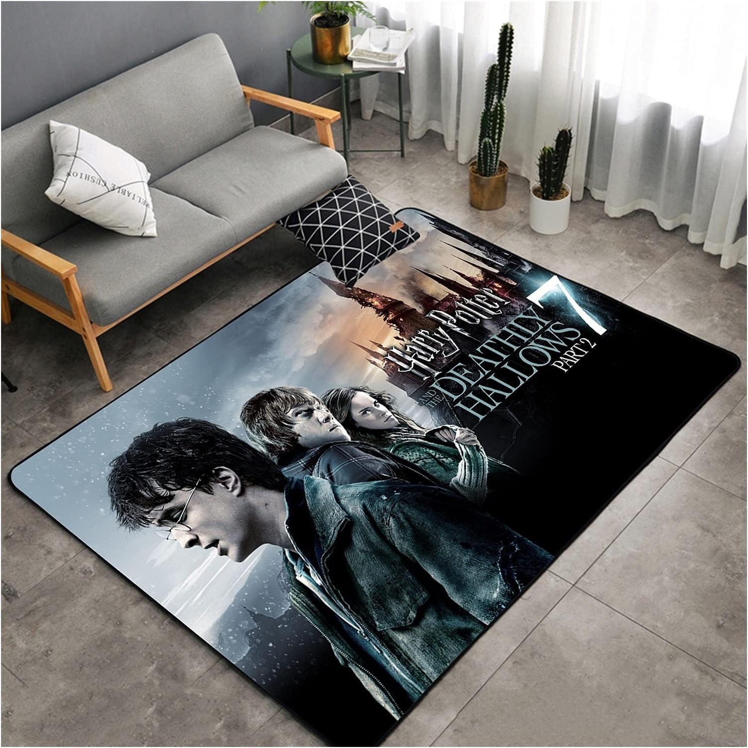 JRZDFXS Harry Potter Rug Bedroom Accessories for Girls, Harry Potter Sign Cleanable Non-Slip Home Decor Carpets (Color : Harry Potter 7 - Part 2, Size : 80×120CM)