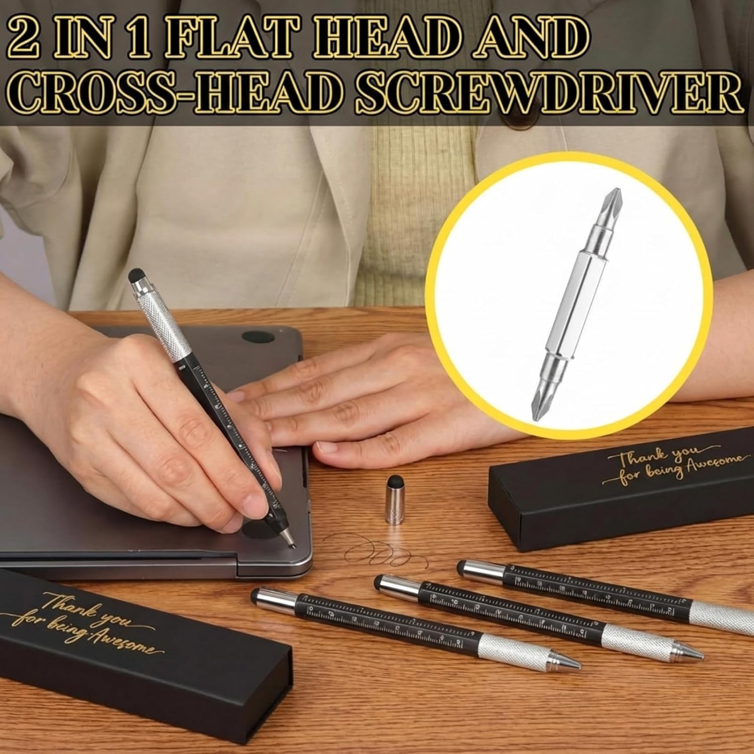 AmazingSpark 30 Sets Employee Multi-tool Gifts:Multi Tool Pen with Motivational Quote Boxes Bulk Appreciation Gifts for Adult Men Dad Husband Father's Day Birthday (Black,Light Black Box)
