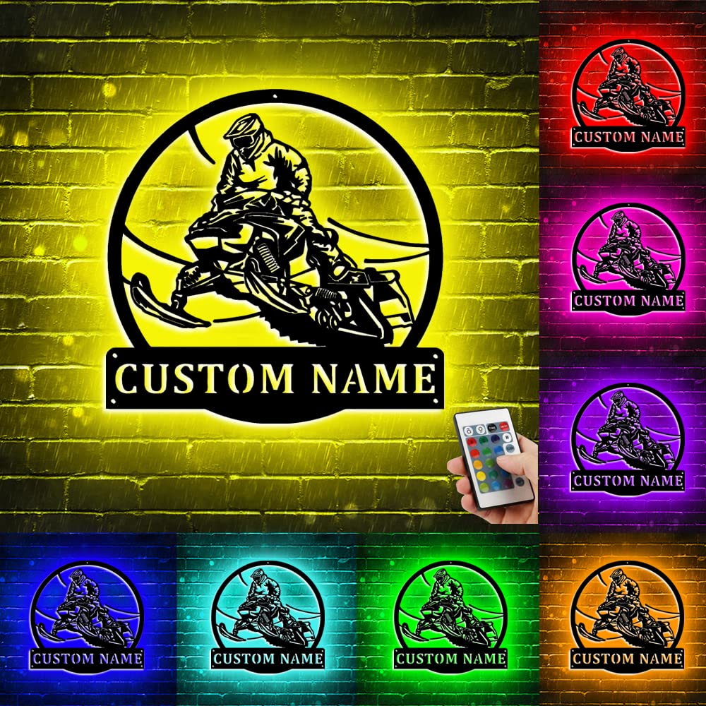 Custom Snowmobile Jump Metal Sign Night Light Personalized Snowmobiler Name Neon Sign Wall Art Lamp Light up Snow Mobile Name Metal Sign Decoration For Room,Snow Adventure Sign
