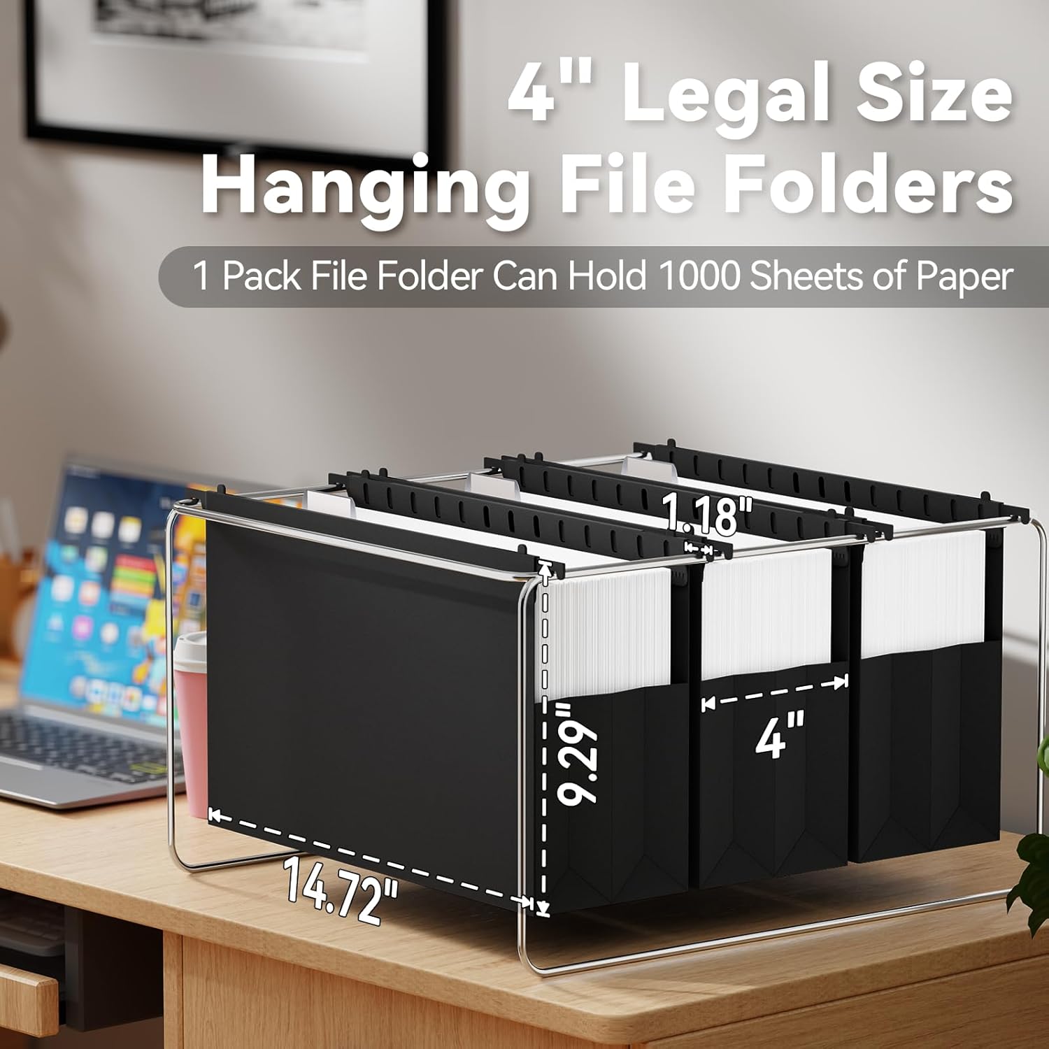 Ansook Extra Capacity Hanging File Folders Legal Size,Heavy Duty 4" Expansion, File Cabinet Folders with 1/5 Tabs,6 Pack Expandable File Folder Organizer,Hang Folder for File Frame & File Box
