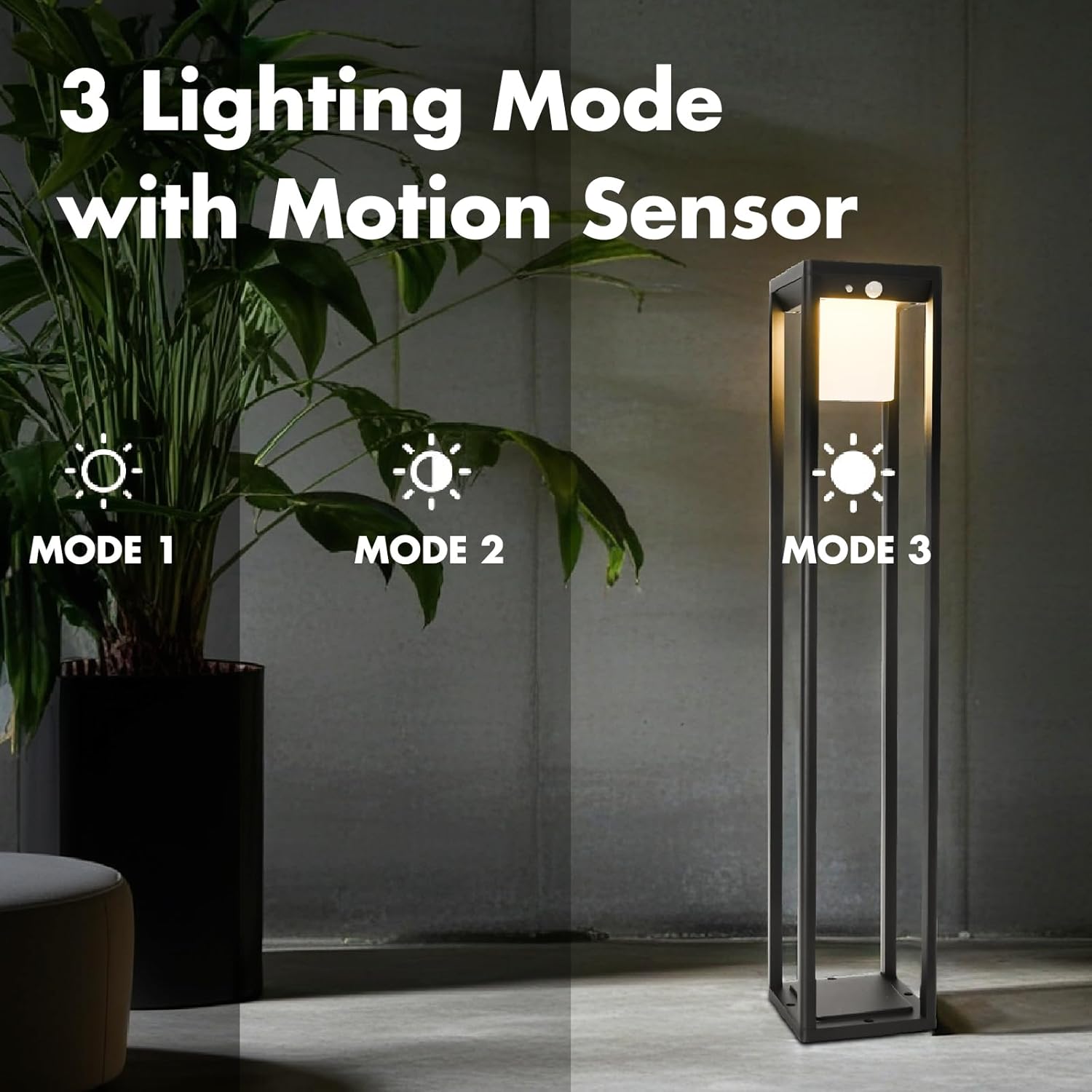 Solar Motion Pathway Lights Outdoor, Aluminum Waterproof Floor Lamp, 3 Lighting Modes 600 Lumens Super Bright Outdoor Floor Lamp for Garden Backyard Patio Porch Decor, 32" Black