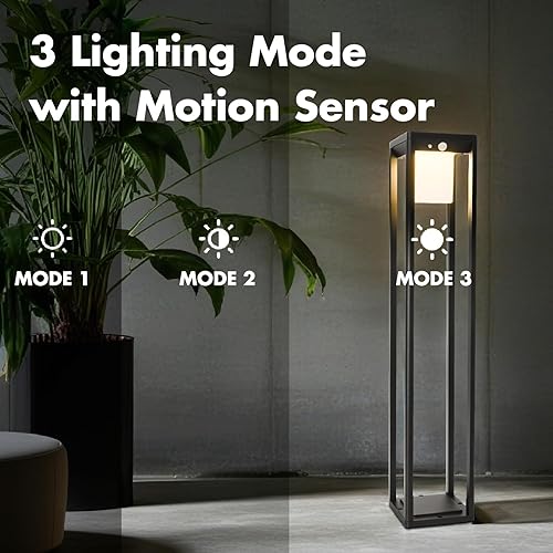 Miniatura 6 de Luces solares de camino de movimiento para exteriores, lámpara de pie impermeable de aluminio, 3 modos de iluminación, 600 lúmenes, lámpara de pie
