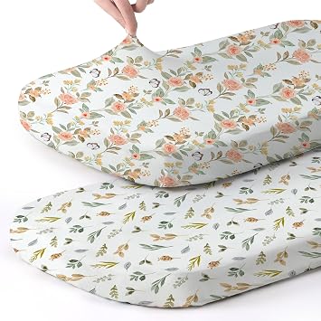 Stretch Fitted Bassinet Sheet Set BROLEX 2 Pack Cradle Sheets for Bassinet Pad/Mattress,Unisex Boys Girls,Ultra Soft,Rose Foliage