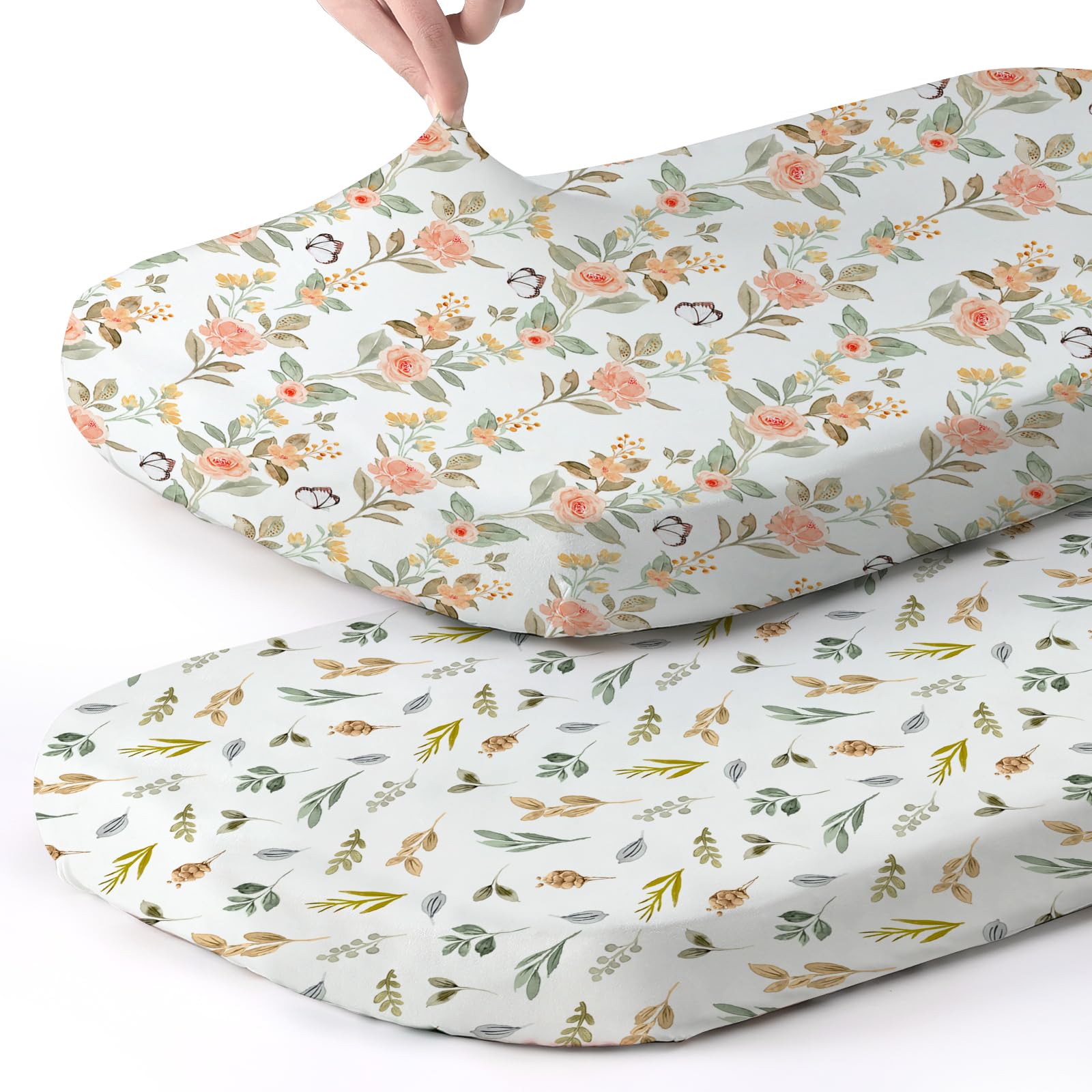 Stretch Fitted Bassinet Sheet Set BROLEX 2 Pack Cradle Sheets for Bassinet Pad/Mattress,Unisex Boys Girls,Ultra Soft,Rose Foliage