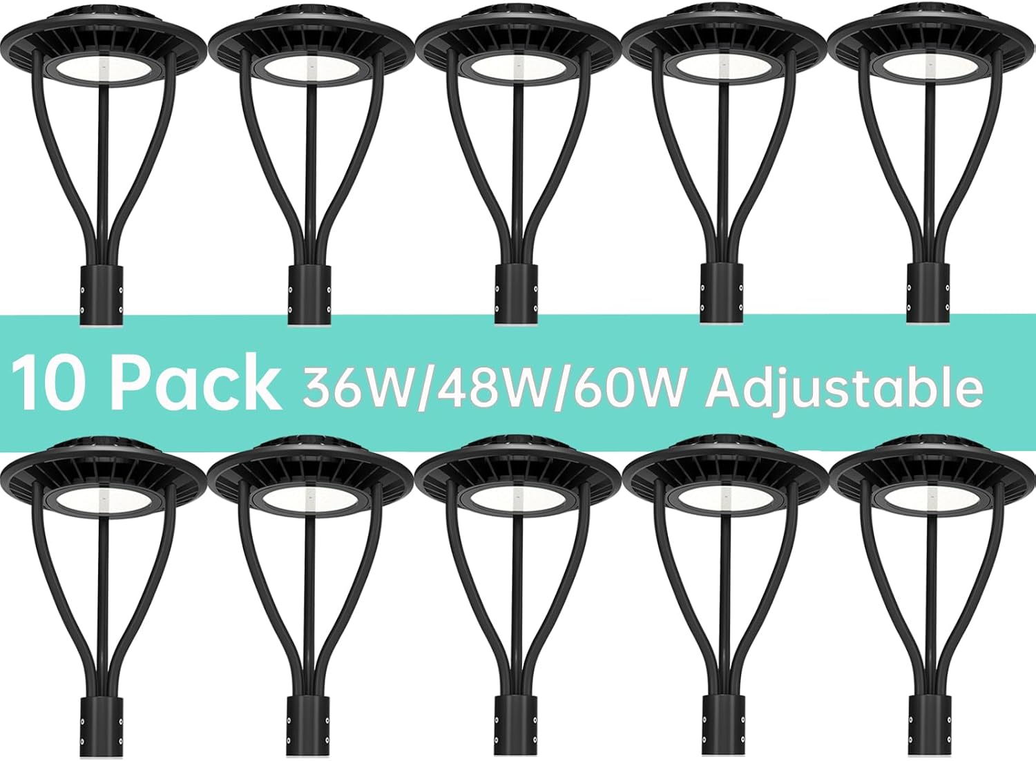 10 Pack LED Post Top Light ETL DLC Listed 60W 48W 36W Adjustable Outdoor Pole Lights with Photocell IP65 Waterproof Post LED Fixture for Garden Yard Street Lighting