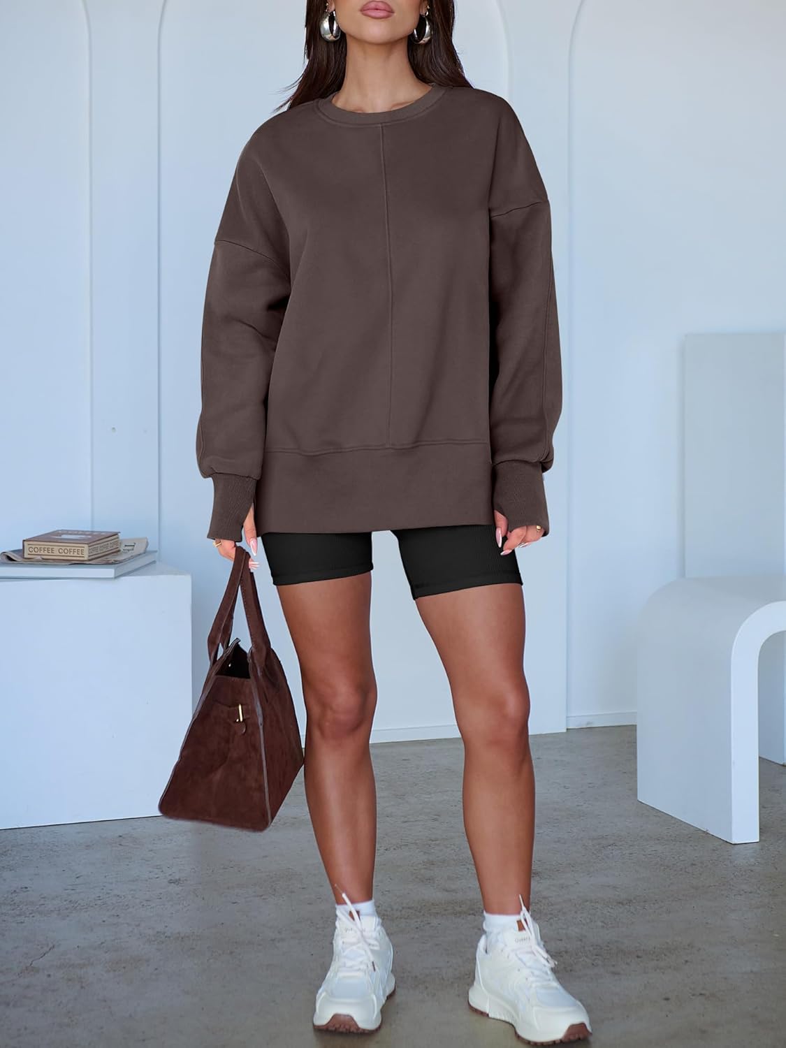 ANRABESS Women Oversized Sweatshirts Thumbhole Long Sleeve Hoodies Shirts 2025 Fall Side Slit Pullover Top Teen Y2k Outfits