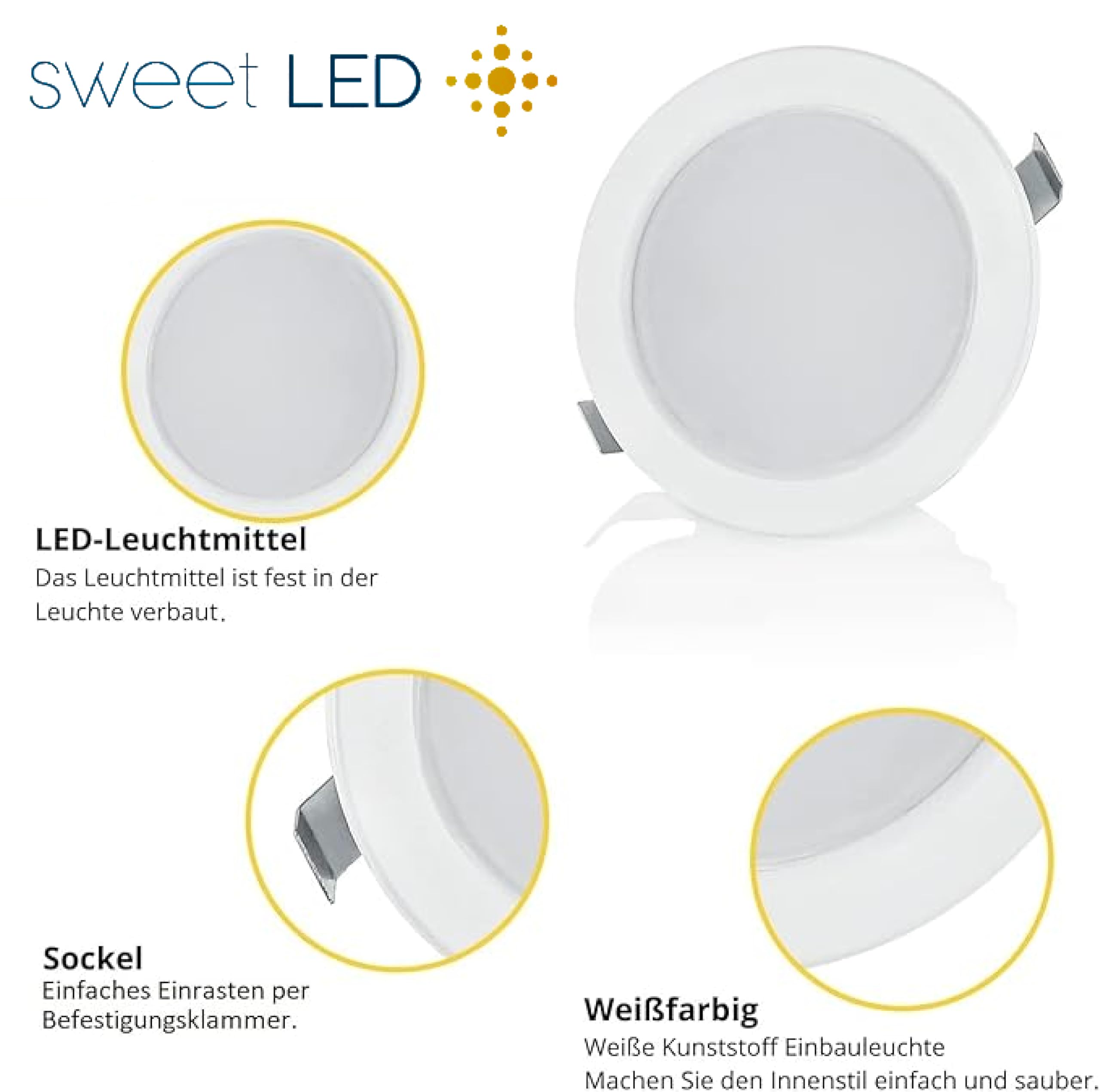 Sweet Led 4 faretti da incasso piatti, 12 V, IP44, 3,5 W, LED 3000 K, da incasso, rotondi, ultra piatti, per ambienti umidi, mobili, da incasso, per bagno, temperatura colore bianco caldo, bianco