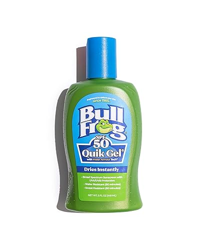 Bullfrog Quik Gel Protector solar SPF 50  Libre de oxibenzona y octinoxato  Amplio espectro hidratante UVAUVB, 5 oz..