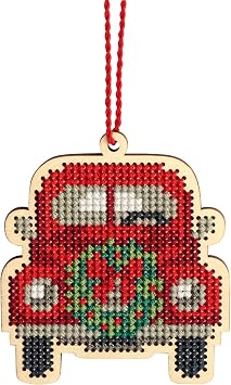 Dimensions Counted Cross Stitch, Vintage Truck Wooden Christmas Ornament Craft Kit, 1 Pc
