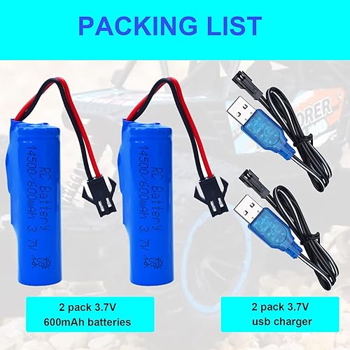 Miniatura 5 de Paquete de 2 baterías recargables de iones de litio de 3.7 V 600 mAh (3.7 V 500 mAh) Enchufe SM-2P con cable de carga USB para auto de control