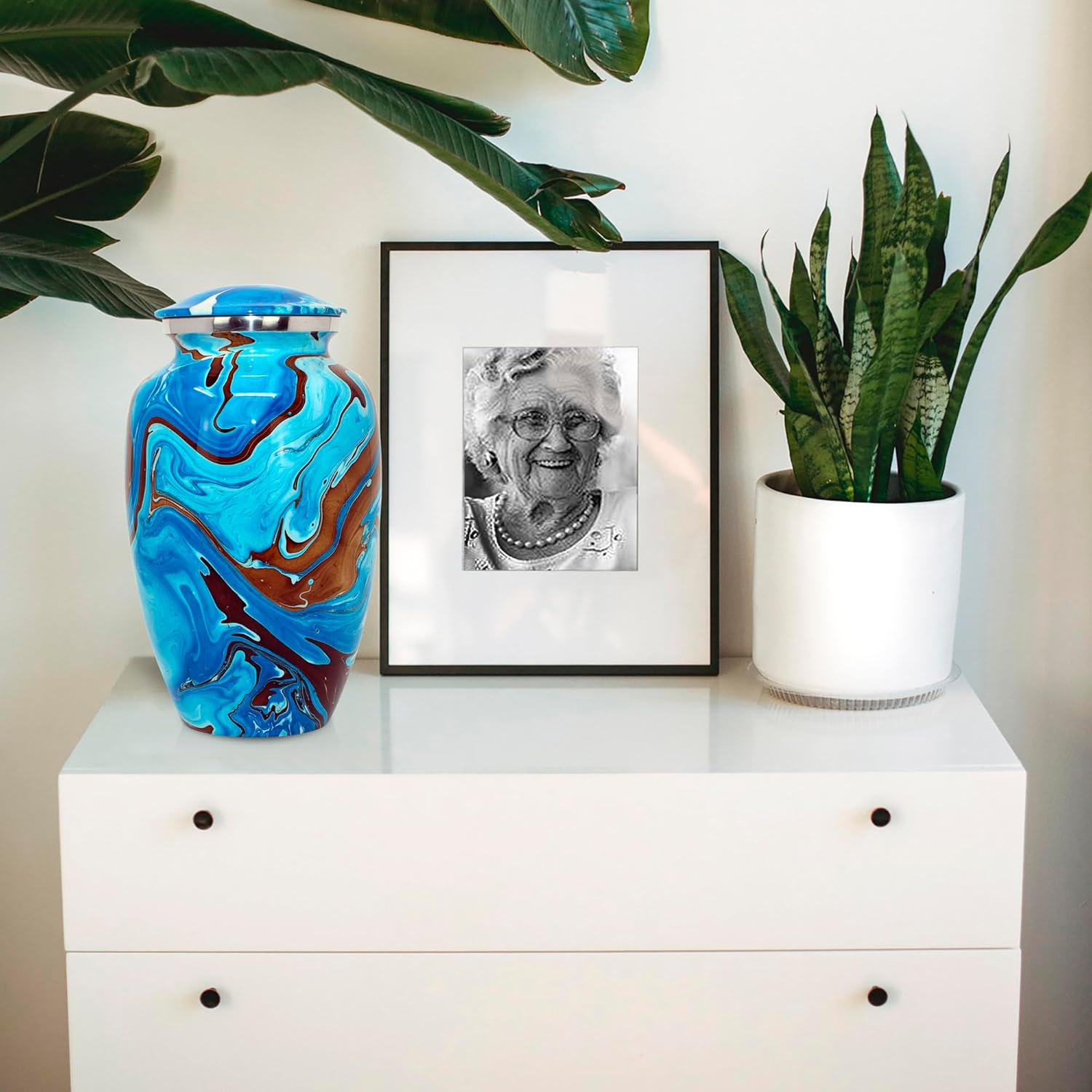 Trupoint Memorials Cremation Urns for Human Ashes, Camouflage and Hunters Decorative Burial Urn for Adult Men and Women, Large Blue