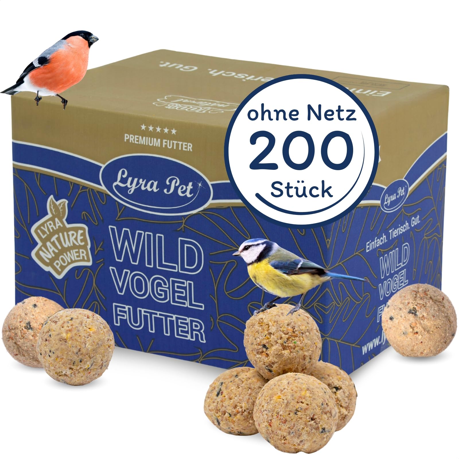 Lyra Pet® | 200 Meisenknödel ohne Netz à 90 g = 18 kg | Vogelfutter für das Ganze Jahr | Energielieferant für Wildvögel | Mineralstoffreiches Wildvogelfutter | Fetthaltig & Nährstoffreich