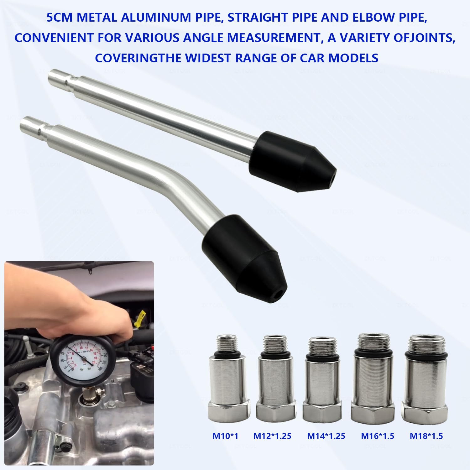 ZKTOOL Tester kompresji 11PC, zestaw adapterów do testera sprężania silnika samochodowego, wyciek z cylindra silnika test sprężania manometr silnika. (Wszystkie pojazdy).