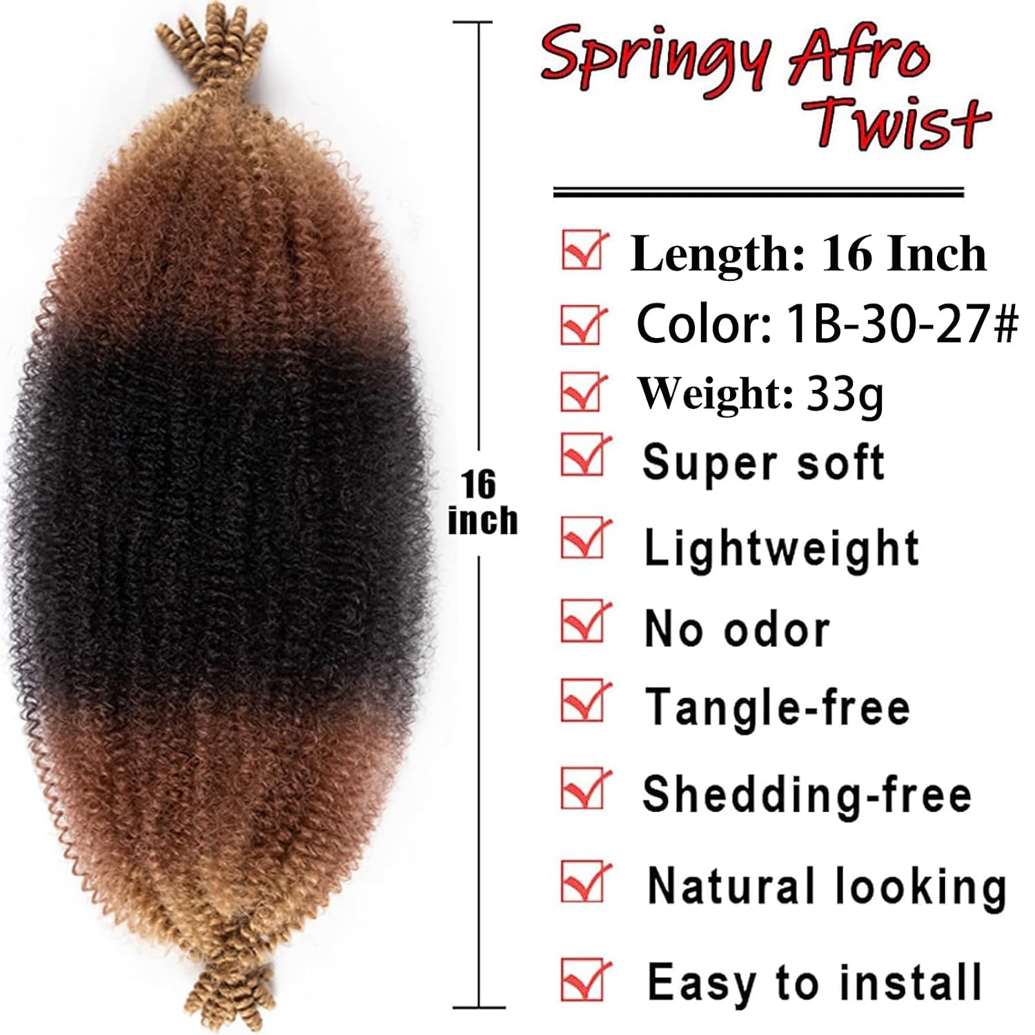 8 Packs Springy Afro Twist Hair 16 inch Pre-Separated Marley Twist Braiding Hair Soft Synthetic Crochet for Distressed Faux Locs Spring Twist Hair Extensions for Women… (16 Inch (Pack of 8), 1B3027#)