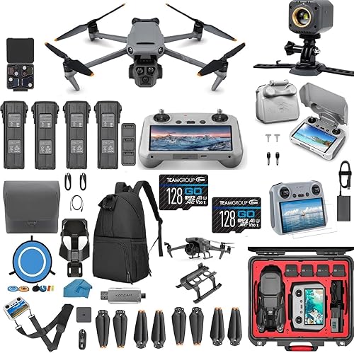 DJI Mavic 3 Pro Mega Bundle con DJI RC, 4 baterías, concentrador de carga, 2 tarjetas SD de 128 GB, luz de búsqueda y rescate, funda rígida