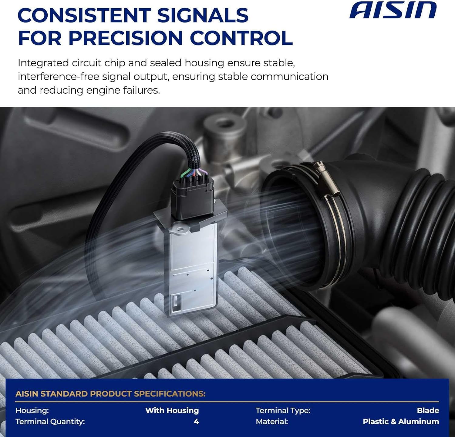 AISIN AFTERMARKET MAFFD-00086 Mass Air Flow (MAF) Sensor with Housing - Compatible with Ford F-150 1994-1997, F-250 1992-1997, F-350 1995-1997, Bronco 1994-1996