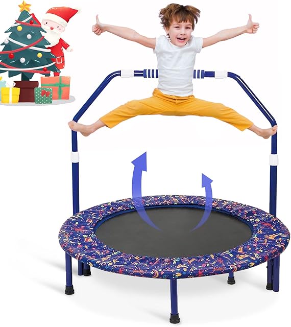 36-Inch Trampoline for Kids Mini Trampoline with Adjustable Handle and Safety Padded Cover Foldable Toddler Trampoline Indoor & Outdoor Rebounder Trampoline for Kids Play and Exercise
