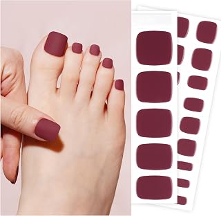 DANNI & TONI Semi Cured Gel Toenail Strips Matte Red (Velvet Desire) Glaze Toe Nail Stickers Gel Pedi Wraps 37 Stickers