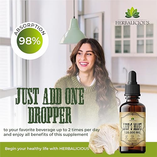 Miniatura 4 de Suplemento líquido de hongo de melena de león  Suplemento cerebral de extracto de hongo premium para enfoque de memoria, claridad y apoyo nervioso