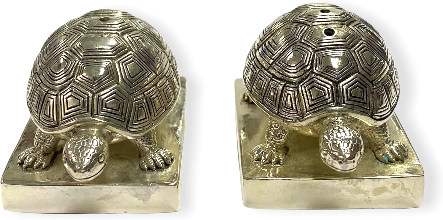 Novelty Style Turtle Pair Salt and Pepper Shaker Pots 925 Silver Plated
