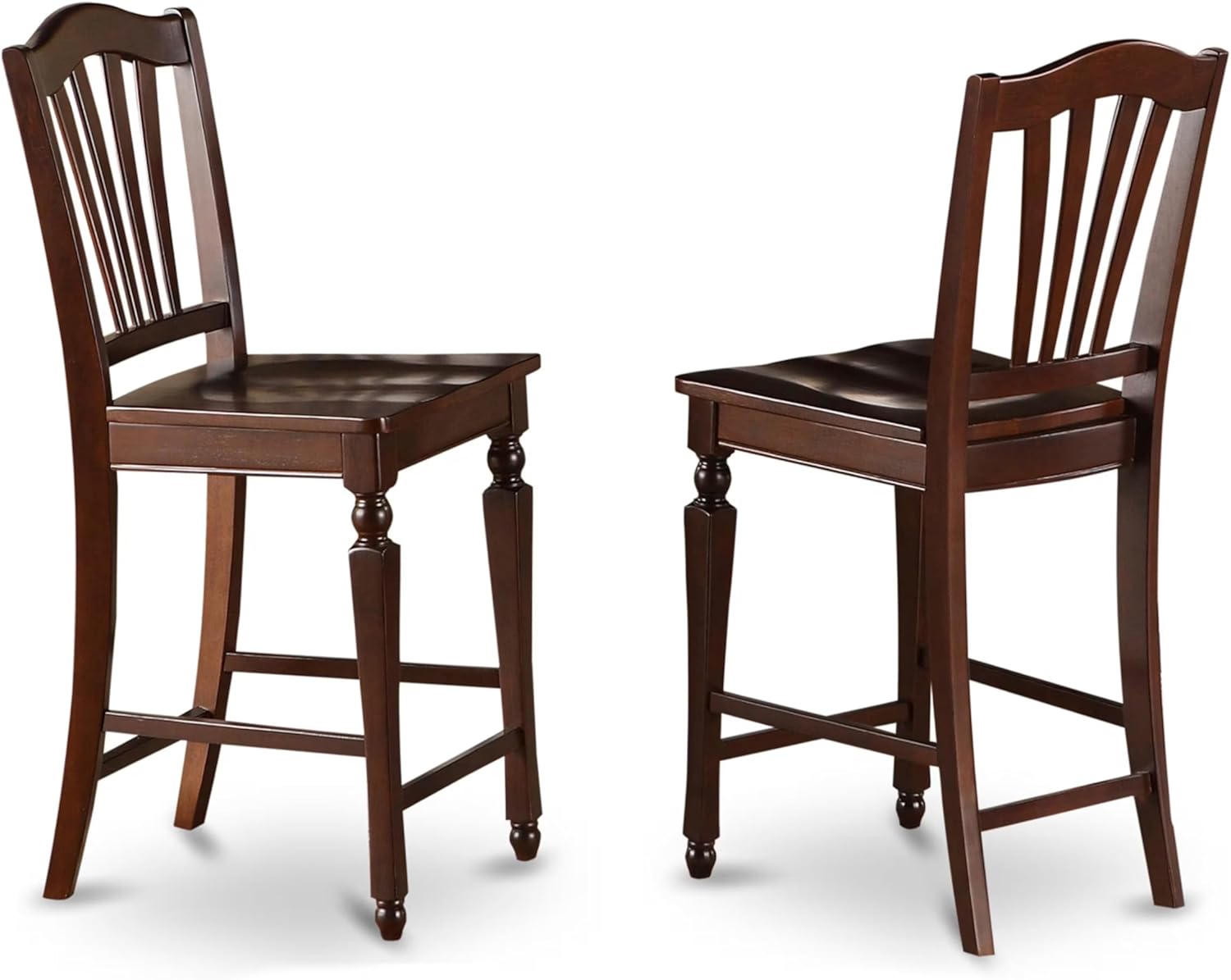 East West Furniture CHS-BLK-W Chelsea Counter Height Barstools - Slat Back Wooden Seat Chairs, Set of 2, Black & Cherry