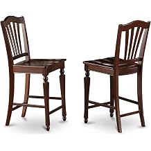 East West Furniture CHS-MAH-W Chelsea Counter Height Barstools - Slat Back Wooden Seat Chairs, Set of 2, Mahogany