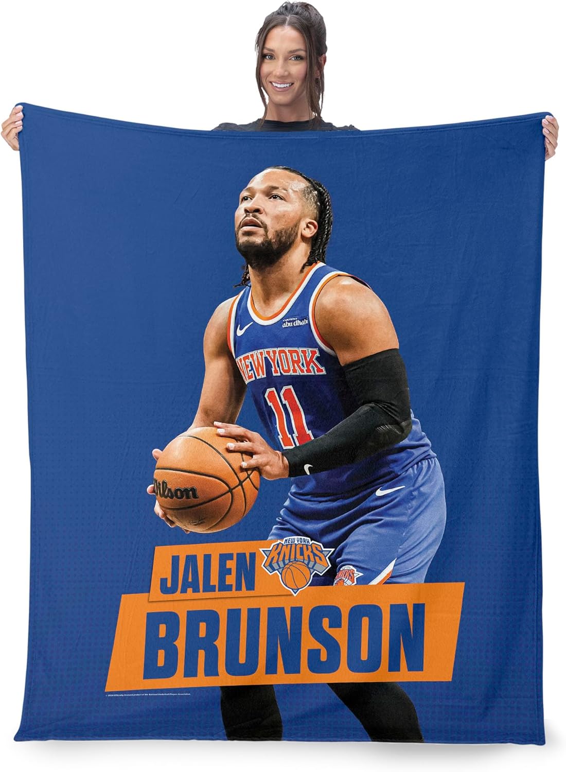 Northwest NBA New York Knicks Jalen Brunson Silk Touch Sherpa Throw Blanket, Cozy for All Seasons, Lightweight for Couch, Sofa, Boys Girls Bedding, 50 x 60 inches