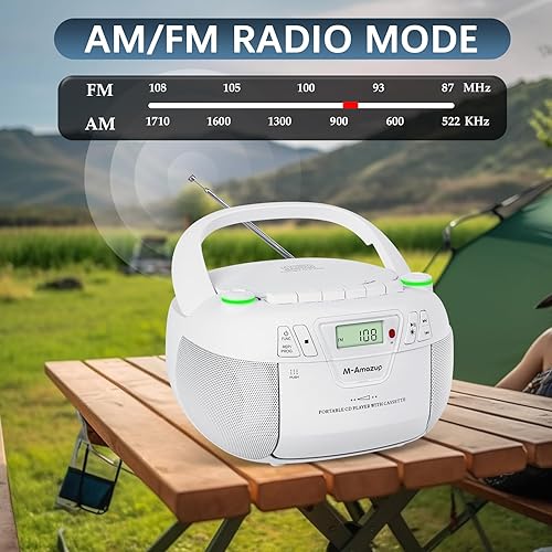 Miniatura 5 de Boombox - Reproductor de CD portátil con CD MP3 Bluetooth AUX TFUSB AMFM Radio ACDC alimentado con control remoto, conector para auriculares, sonido