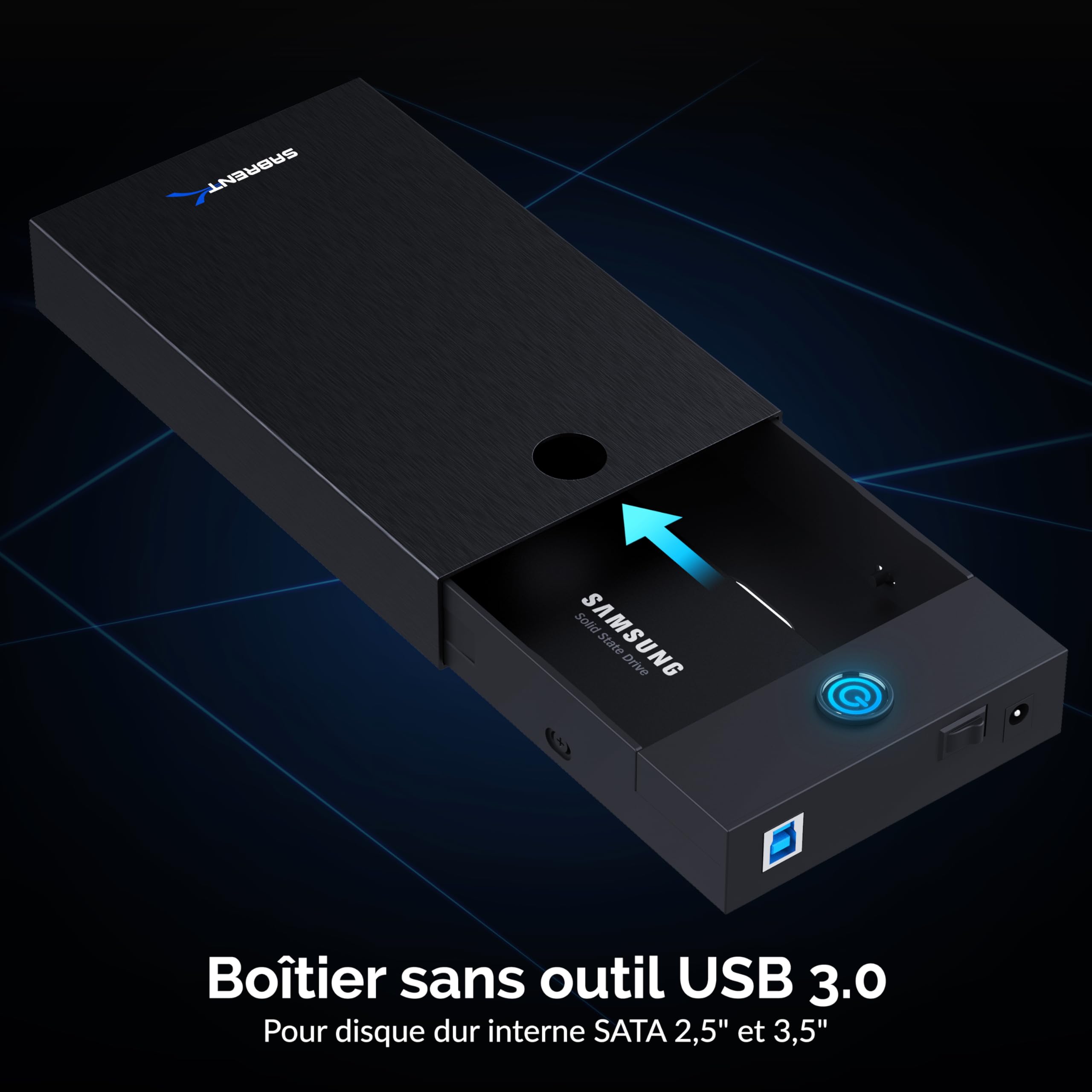 SABRENT Boitier Disque Dur 3.5, Rapide 5Gbps Boitier SSD Externe 2.5"/3.5", Adaptateur SATA USB pour SSD/HDD, Lecteur Disque Dur SATA to USB, sans Outils, câble Inclus avec Alimentation (EC-KSL3)