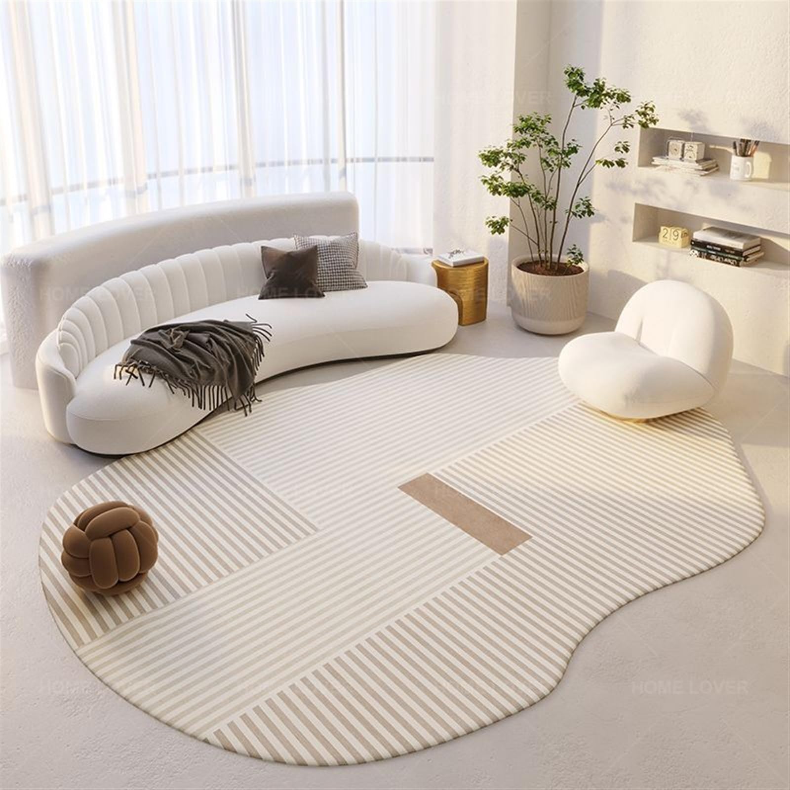 SUABON Irregular Oval Area Rug, Modern Cashmere Imitation Rug, Non Slip Washable Rug, Floor Carpet For Bedrooms Decor, Modern Rugs For Living Room