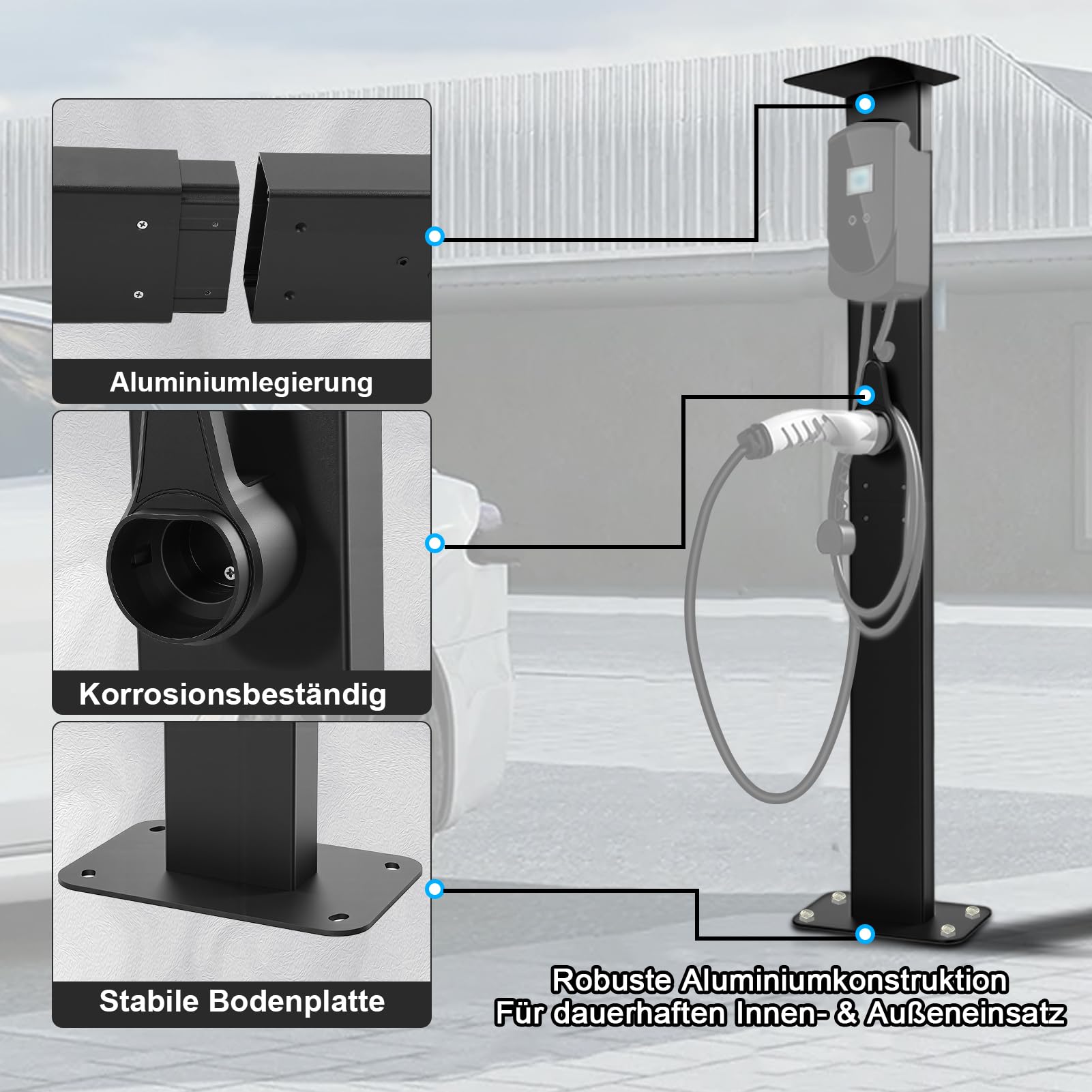 Wallbox - Soporte de aleación de aluminio para pared, soporte de montaje independiente para cajas de pared, soporte resistente a la intemperie con gestión de cables, sin función eléctrica
