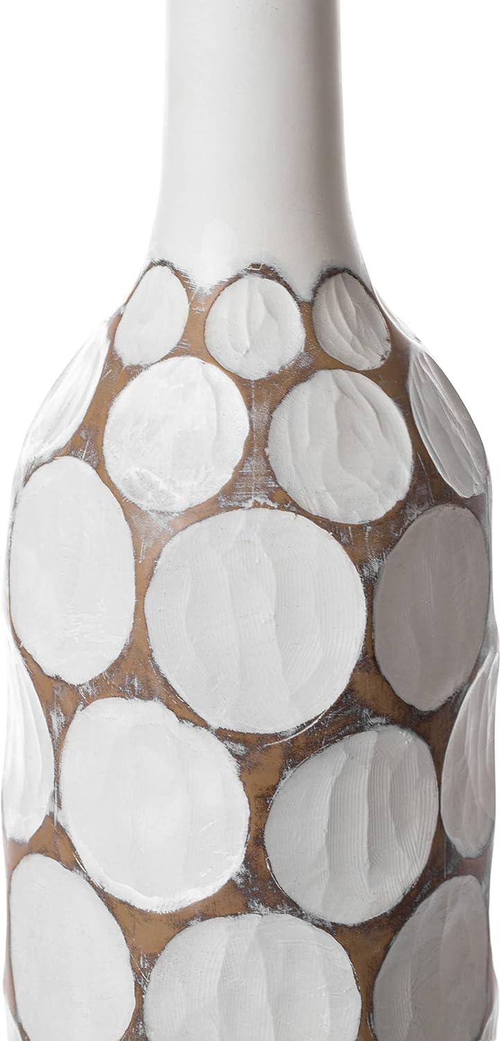 Decorative Contemporary Floor Vase White Carved Divot Bubble Design with Tall Neck, 26 Inch