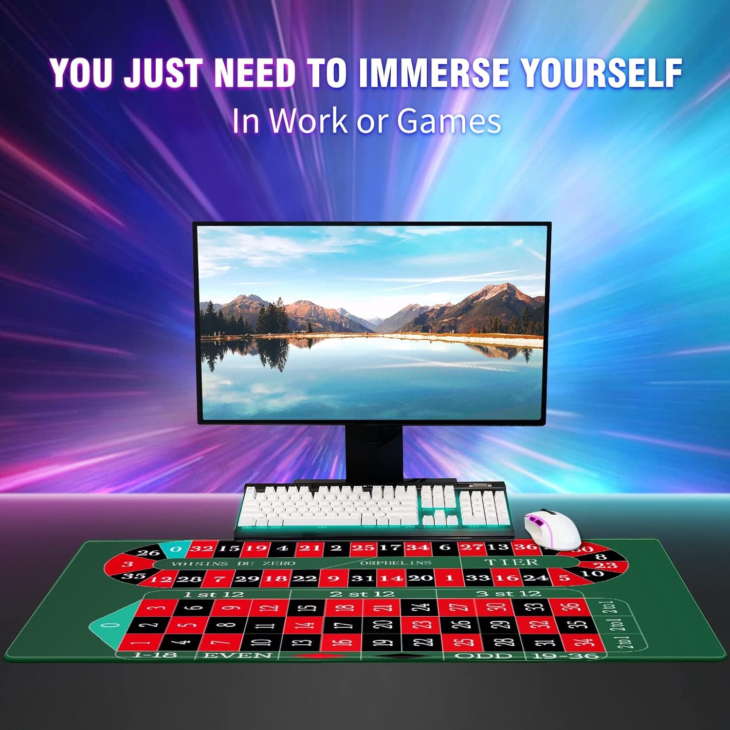 FCZ Large Gaming Mouse Pad 35.4''x15.7'' European Roulette Game Table Extended Non-Slip Soft Rubber Mousepad for Desktop Office Stitched Edges Waterproof Keyboard Mat for Desk Computer Laptop
