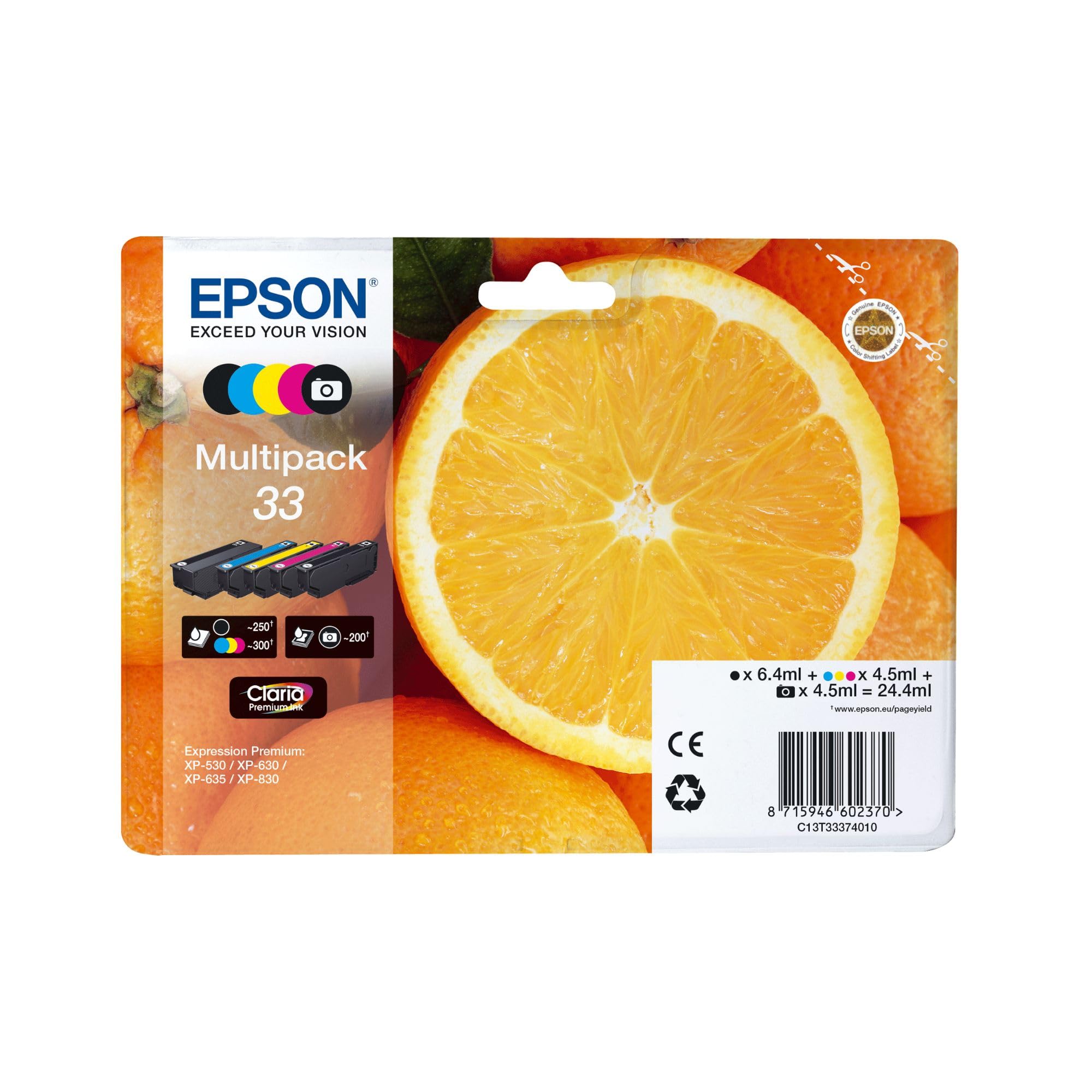 Epson 33 Serie Arancia Cartuccia Originale, Multipack, Standard, 5 Colori, Imballaggio standard